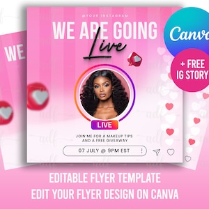 Diy Instagram Live Flyer, We Are Live Flyer, Instagram Live Editable Flyer, Business Flyer, Social Media Flyer, Content Flyer, Live Stream