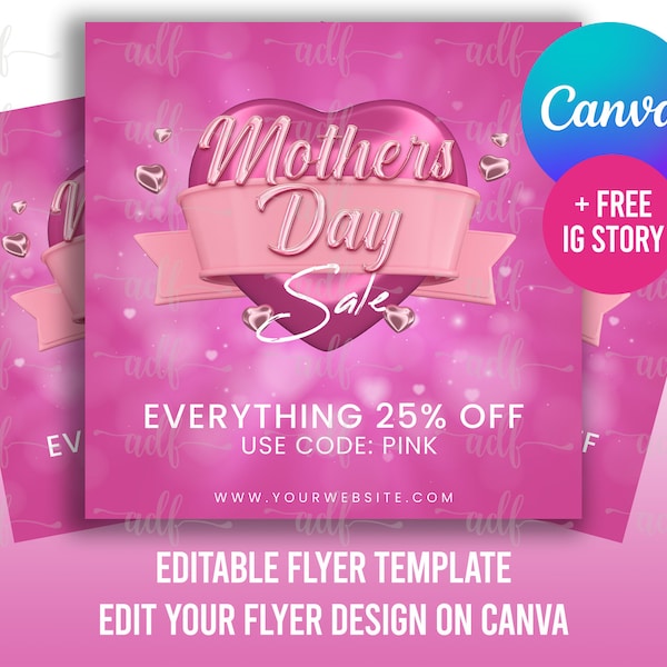 Mothers Day Sale Flyer, DIY, Mother's Day Sale Template, Mothers Day Sale, Canva, Social Media Flyer, Canva Flyer, Template