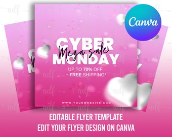 CYBER MONDAY FLYER, premade business social media flyer, pink cyber flyer, Sale flyer, diy flyer template design, xmas flyer, instagram