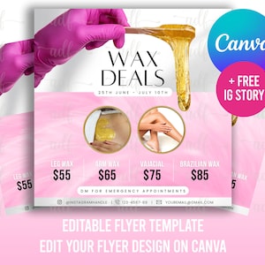 Body Waxing Flyer Template | Brazilian Wax Deals E-Flyer | Digital DIY Wax Special Instagram Flyer | Editable Vajacial Wax Deals Template