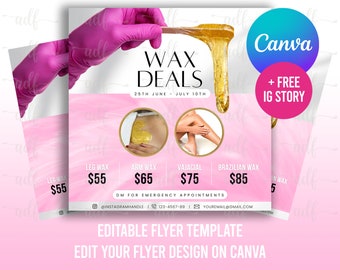 Body Waxing Flyer Template | Brazilian Wax Deals E-Flyer | Digital DIY Wax Special Instagram Flyer | Editable Vajacial Wax Deals Template