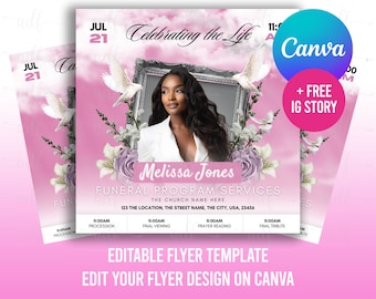 Memorial Funeral Announcement Flyer, Funeral Invitation, Funeral Announcement Template, Rest In Peace Editable Flyer, Canva Editable
