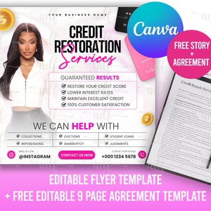 CREDIT REPAIR FLYER, Credit Repair Business, Premade Social Media, Credit Score, Credit Repair Specialist, Diy Template, Client Contract