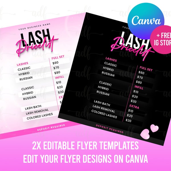 DIY Premade Lash Price List, Canva Template, Eyelash Extensions Price List, Salon Price List, Beauty Price Flyer, Beauty Pricelist