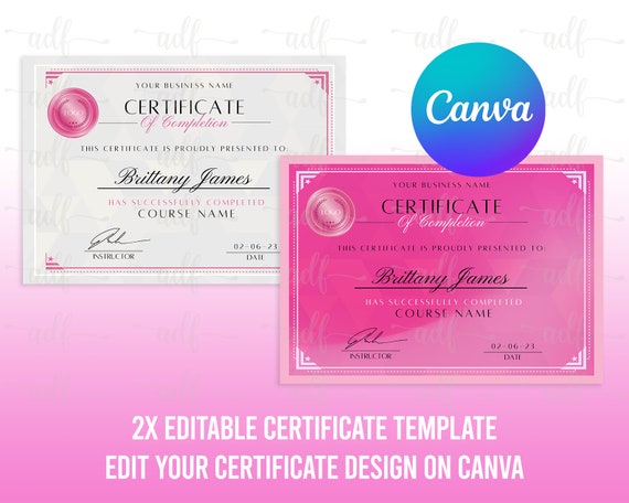 Certificate Template Pink, Beauty Course Certificate Template, DIY Editable Certificate, Canva Certificate, Printable, 2 Versions