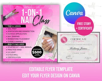 Nail Training Flyer & Certificate Template, Nails Training Editable Templates, Nail Certificate Template, Editable Flyer Template