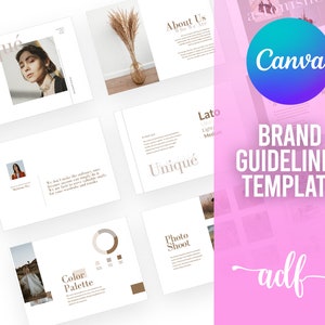 Brand Guidelines Template - customizable Canva template, 10-page brand guide, brand strategy, brand guidelines, and content prompts