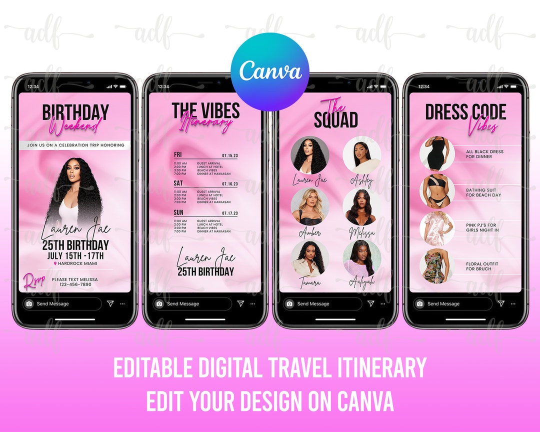 Digital Travel Itinerary, Itinerary Template, Travel Itineray, Birthday ...
