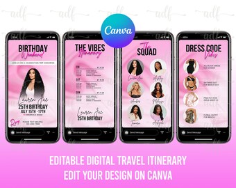 Digital Travel itinerary, itinerary template, travel itineray, Birthday Weekend Invitation, Weekend Itinerary, Digital Schedule, Girls Trip