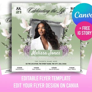 Olive Memorial Funeral Announcement Flyer, Funeral Invitation, Funeral Announcement Template, Rest In Peace Editable Flyer, Canva Editable