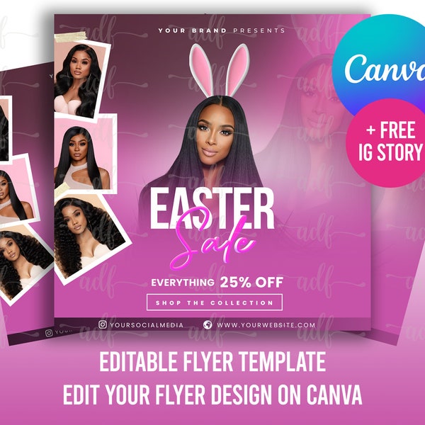 EASTER SALE FLYER, premade business social media flyer, pink holiday flyer, Easter flyer, diy flyer template design, hair sale, lash sale