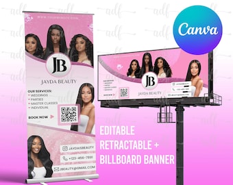 DIY Retractable Banner Template: Customizable Event Sign (33.5x78.5 in, Canva Editable, Digital Download