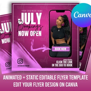 Animated MONTHLY BOOK NOW Flyer, Editable Hair Lash Tech Nails Mua, pink flyer, Appointment flyer, diy flyer template design, bookings