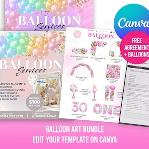 Menu palloncino, kit ghirlanda, volantino aziendale preconfezionato, arco di palloncini fai da te, accordo evento, modello palloncino fai da te, modello Canva palloncino