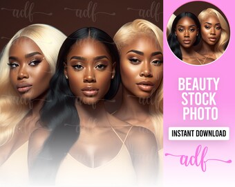 Beauty Model Stock Photo | Hair, Makeup, Lash, Skincare, Beauty Business Stock Photo | 1 JPEG Image | Instant Download | Black Beauty Model