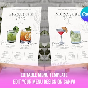 Printable Signature Cocktails Sign, Editable Signature Cocktails Template, Printable Bar Menu Sign Template, Signature Drinks Sign