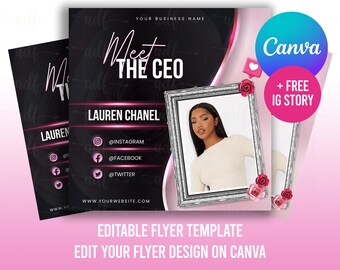 Treffen Sie den Ceo Flyer, Social Media, Entrepreneur Flyer, Mua Flyer, Canva DIY Vorlage, Haar Flyer, Nägel Flyer, Brauen Flyer, Website Layout