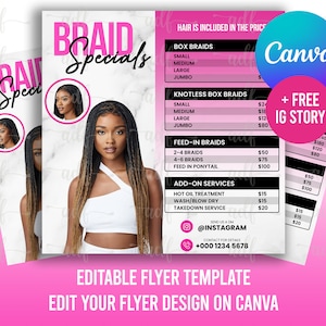 Flechten Spezial Template, Zöpfe Flyer, Zöpfe Shop, Box Braids, Kosmetikerin TemplateKnotenlose Zöpfe, Friseur Salon Flyer
