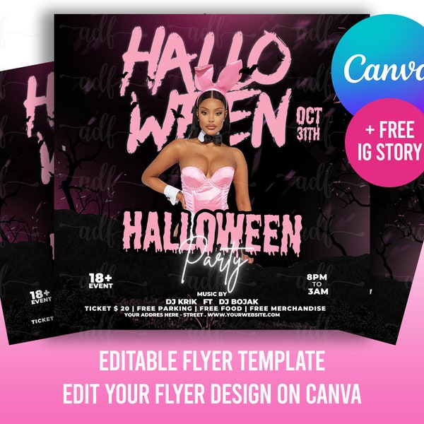 Halloween Party Flyer, Social Media Party Announcement Editable Halloween Party Invitation, DIY Canva Template, Halloween Party Flyer Canva