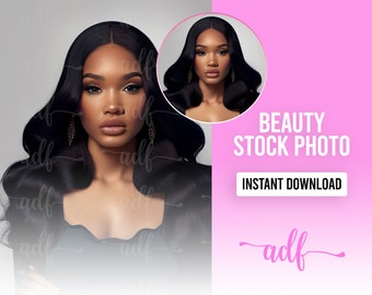 Beauty Model Stock Photo | Hair, Makeup, Lash, Skincare, Beauty Business Stock Photo | 1 JPEG Image | Instant Download | Black Beauty Model