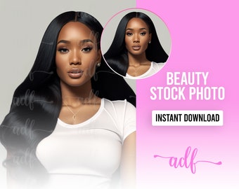 Beauty Model Stock Photo | Hair, Makeup, Lash, Skincare, Beauty Business Stock Photo | 1 JPEG Image | Instant Download | Black Beauty Model