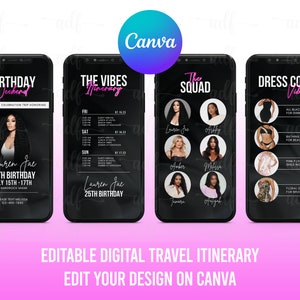 Digital Travel itinerary, itinerary template, travel itineray, Birthday Weekend Invitation, Weekend Itinerary, Digital Schedule, Girls Trip