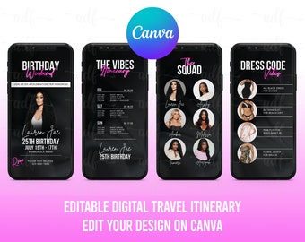 Digital Travel itinerary, itinerary template, travel itineray, Birthday Weekend Invitation, Weekend Itinerary, Digital Schedule, Girls Trip