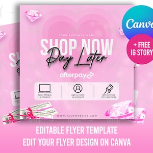 SHOP Now PAY Later, Afterpay Flyer, Afterpay, Buy Now Pay Later Flyer, Pay in 4 Flyer, Payment Plan Templates, Installment Plan Flyer
