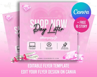 SHOP Now PAY Later, Afterpay Flyer, Afterpay, Buy Now Pay Later Flyer, Pay in 4 Flyer, Payment Plan Templates, Installment Plan Flyer