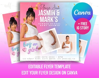 Gender Reveal Party flyer, Baby Shower Announcement, Gender Reveal Flyer, Gender Reveal Editable Template Invite Baby Shower Invitation diy
