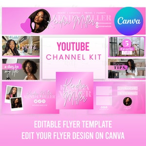 Pink Youtube Branding Kit, YouTube Banner Kit, DIY Banner Template, Intro Banner, Outro Banner, Intro Outro, Thumbnails