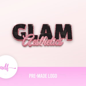 May include: A pre-made logo design for a business called "Glam Aesthetics". The logo features the word "Glam" in black with a pink outline and the word "Aesthetics" in pink cursive script.