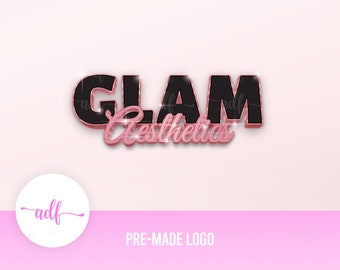 May include: A pre-made logo design for a business called "Glam Aesthetics". The logo features the word "Glam" in black with a pink outline and the word "Aesthetics" in pink cursive script.
