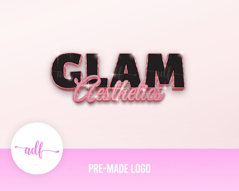 May include: A pre-made logo design for a business called "Glam Aesthetics". The logo features the word "Glam" in black with a pink outline and the word "Aesthetics" in pink cursive script.