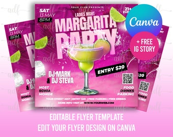Margarita Party Flyer Template: Ladies Night Event, DIY Canva Design