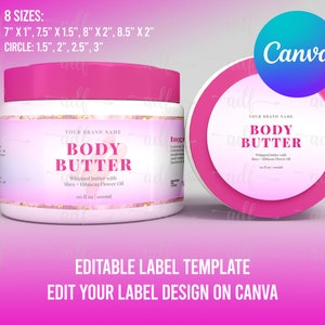 BODY PRODUCT Jar label, DIY Wrap Around label + Lid Labels, canva template, editable body butter cream design, multiple label sizes, candle