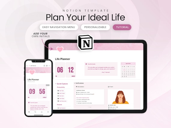 Pink Notion ADHD Life Planner Template: All-in-One Dashboard (Digital Download)