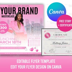 ONLINE COURSE FLYER, Premade Business Social Media Flyer, Masterclass Flyer, Training Course Flyer, Diy Training Flyer Template, Lash flyer