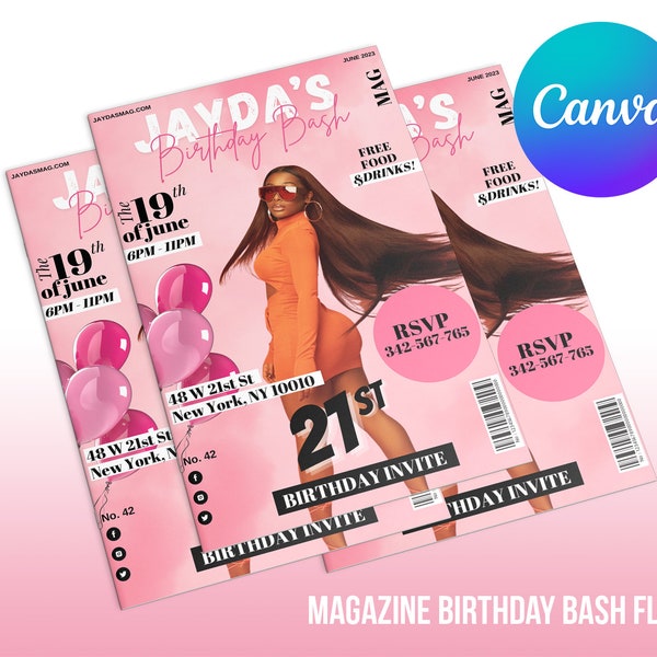 Magazine Cover Birthday Bash Invite, Editable Flyer, DIY Birthday Bash , Invitation, Sweet 16, Birthday Party
