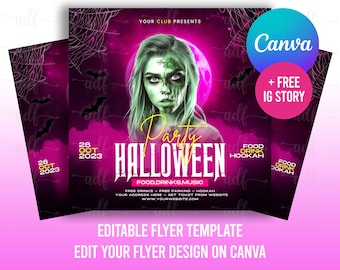 Halloween Party Flyer, Social Media Party Announcement Editable Halloween Party Invitation, DIY Canva Template, Halloween Party Flyer Canva