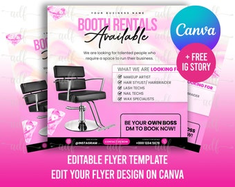 Booth Rental Flyer, Booth for Rent Flyer, Booking Available Hair Barber Lash Makeup Braids Nails Mua, Diy Booth Rental Flyer Template