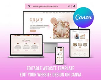 Plantilla web para artistas de globos: editable en Canva, compatible con móviles, Wix