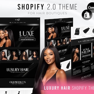 Luxury Hair Shopify Theme: Elegant Beauty Website with Canva Templates
