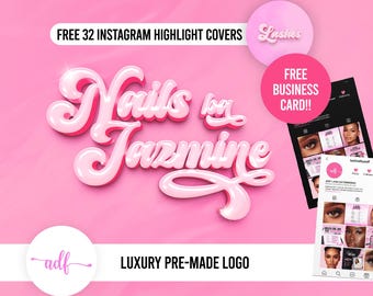 Bubble Text Premade Logo, Lashes Nails Hair Brands, Instagram Highlight Covers (Digital)