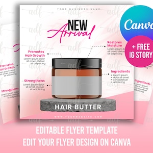 NEW PRODUCT FLYER, Premade Business Social Media Flyer, Hair Butter Flyer, Beauty Product Flyer, Diy Flyer Template, Hair Growth Butter