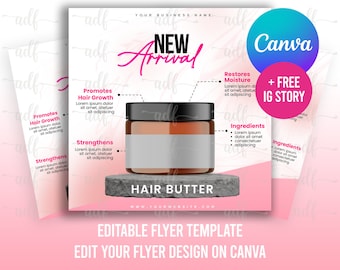 NEW PRODUCT FLYER, Premade Business Social Media Flyer, Hair Butter Flyer, Beauty Product Flyer, Diy Flyer Template, Hair Growth Butter