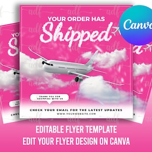 ORDER SHIPPING FLYER, Pink shipping flyer, Order has been shipped flyer, shipping label flyer, social media flyer, diy flyer template, hair