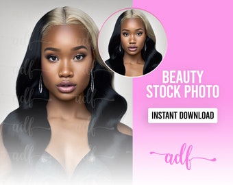 Beauty Model Stock Photo | Hair, Makeup, Lash, Skincare, Beauty Business Stock Photo | 1 JPEG Image | Instant Download | Black Beauty Model