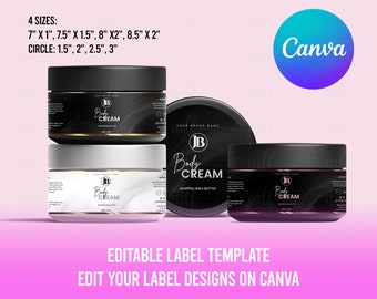 BODY PRODUCT Jar label, DIY Wrap Around label + Lid Labels, canva template, editable body butter cream design, multiple label sizes, candle