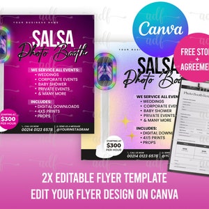 2x SALSA Photo Booth Flyer, pré-fabricado Business Social Media Flyer, SALSA Booth Flyer, fotografia de eventos, modelo de folheto de aluguel de estande faça você mesmo